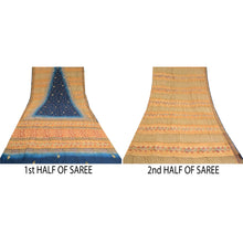 Load image into Gallery viewer, Sanskriti Vintage Sarees Peach HandBead Kantha Pure Crepe Silk Sari Craft Fabric
