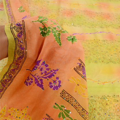 Sanskriti Vintage Sarees Hand Beaded Kantha Pure Crepe Silk Printed Sari Sustainable Fabric