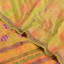 Load image into Gallery viewer, Sanskriti Vintage Sarees Hand Beaded Kantha Pure Crepe Silk Printed Sari Fabric

