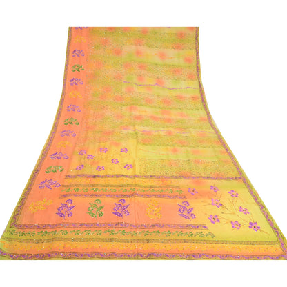 Sanskriti Vintage Sarees Hand Beaded Kantha Pure Crepe Silk Printed Sari Sustainable Fabric