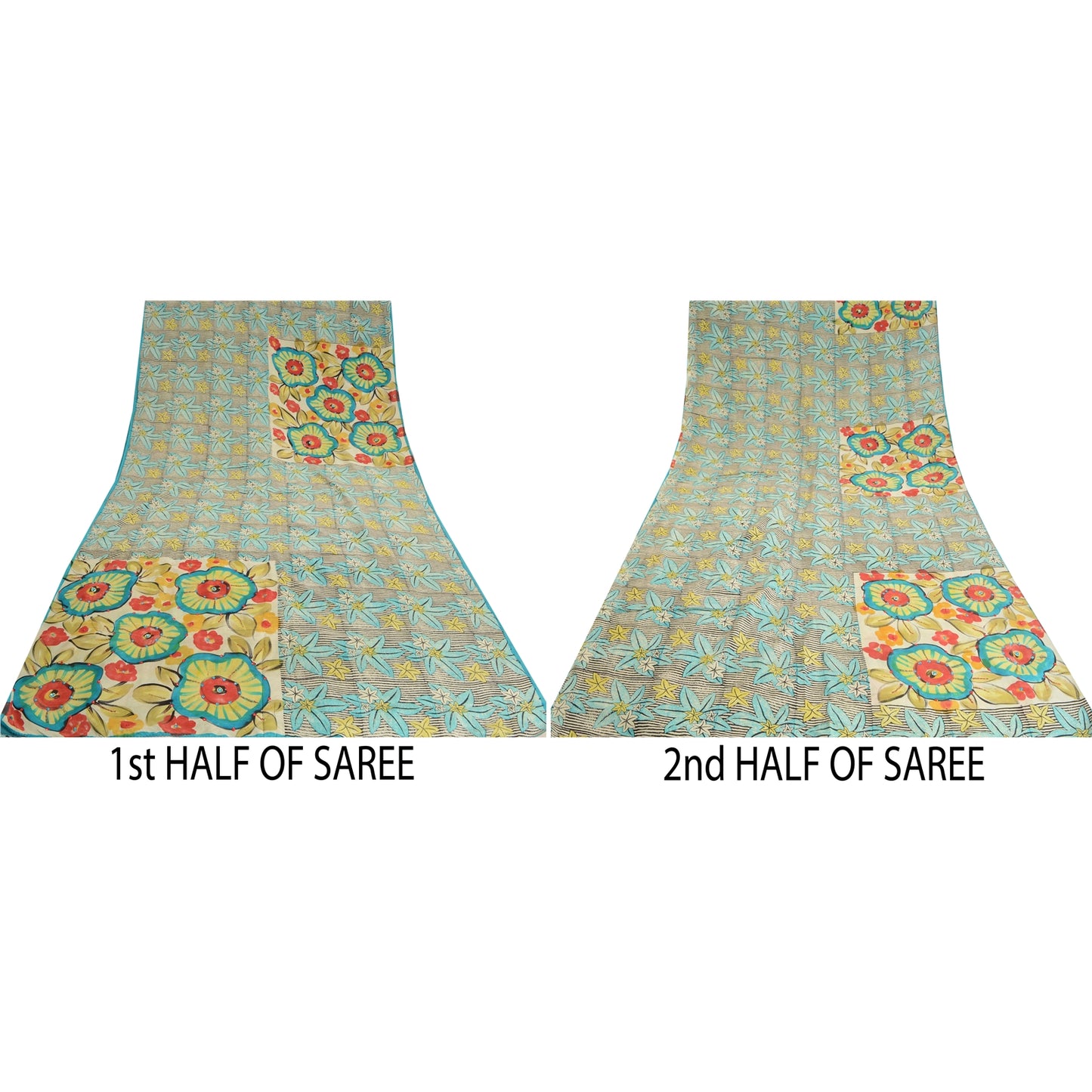 Sanskriti Vintage Sarees Pure Crepe Silk Hand Beaded Printed Sari Craft Sustainable Fabric