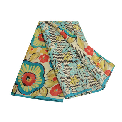 Sanskriti Vintage Sarees Pure Crepe Silk Hand Beaded Printed Sari Craft Sustainable Fabric