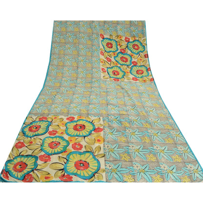 Sanskriti Vintage Sarees Pure Crepe Silk Hand Beaded Printed Sari Craft Sustainable Fabric