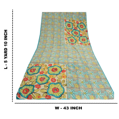 Sanskriti Vintage Sarees Pure Crepe Silk Hand Beaded Printed Sari Craft Sustainable Fabric
