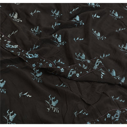 Sanskriti Vintage Black Sarees Pure Crepe Silk Embroidered Sari Craft Sustainable Fabric