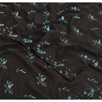 Sanskriti Vintage Black Sarees Pure Crepe Silk Embroidered Sari Craft Sustainable Fabric