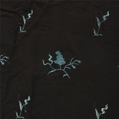 Sanskriti Vintage Black Sarees Pure Crepe Silk Embroidered Sari Craft Sustainable Fabric