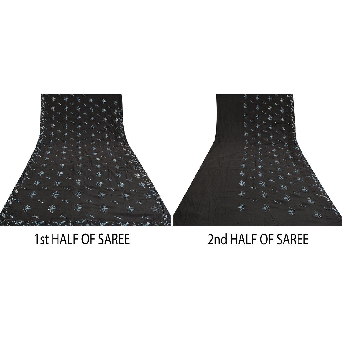 Sanskriti Vintage Black Sarees Pure Crepe Silk Embroidered Sari Craft Sustainable Fabric