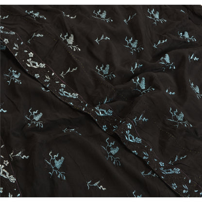 Sanskriti Vintage Black Sarees Pure Crepe Silk Embroidered Sari Craft Sustainable Fabric