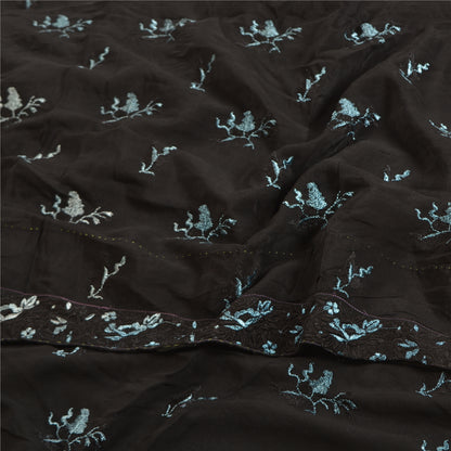 Sanskriti Vintage Black Sarees Pure Crepe Silk Embroidered Sari Craft Sustainable Fabric