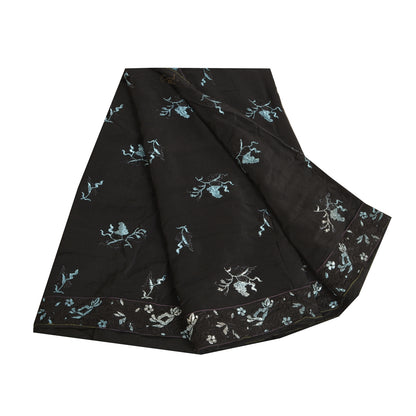 Sanskriti Vintage Black Sarees Pure Crepe Silk Embroidered Sari Craft Sustainable Fabric