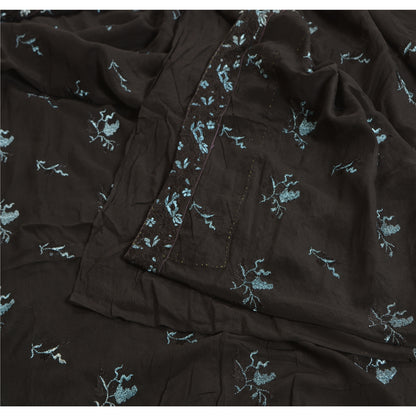 Sanskriti Vintage Black Sarees Pure Crepe Silk Embroidered Sari Craft Sustainable Fabric