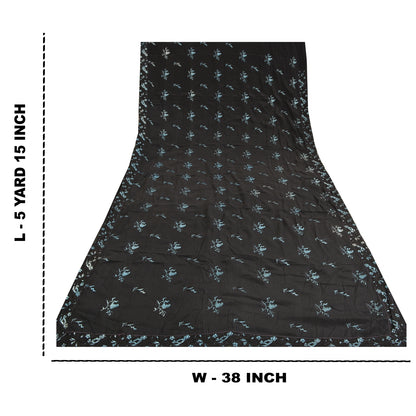 Sanskriti Vintage Black Sarees Pure Crepe Silk Embroidered Sari Craft Sustainable Fabric