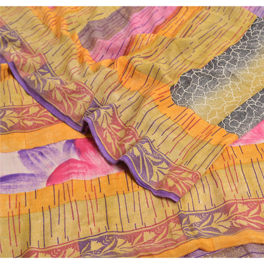 Sanskriti Vintage Multicolor Sarees Pure Crepe Silk Printed Sari Craft Sustainable Fabric