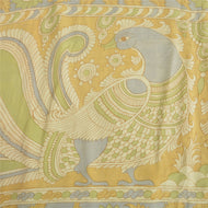 Sanskriti Vintage Sarees Green Kalamkari Print Pure Crepe Silk Sari Craft Fabric