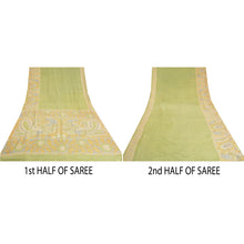Load image into Gallery viewer, Sanskriti Vintage Sarees Green Kalamkari Print Pure Crepe Silk Sari Craft Fabric

