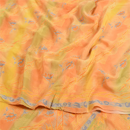 Sanskriti Vintage Sarees Indian Orange Printed Pure Crepe Silk Sari Craft Sustainable Fabric