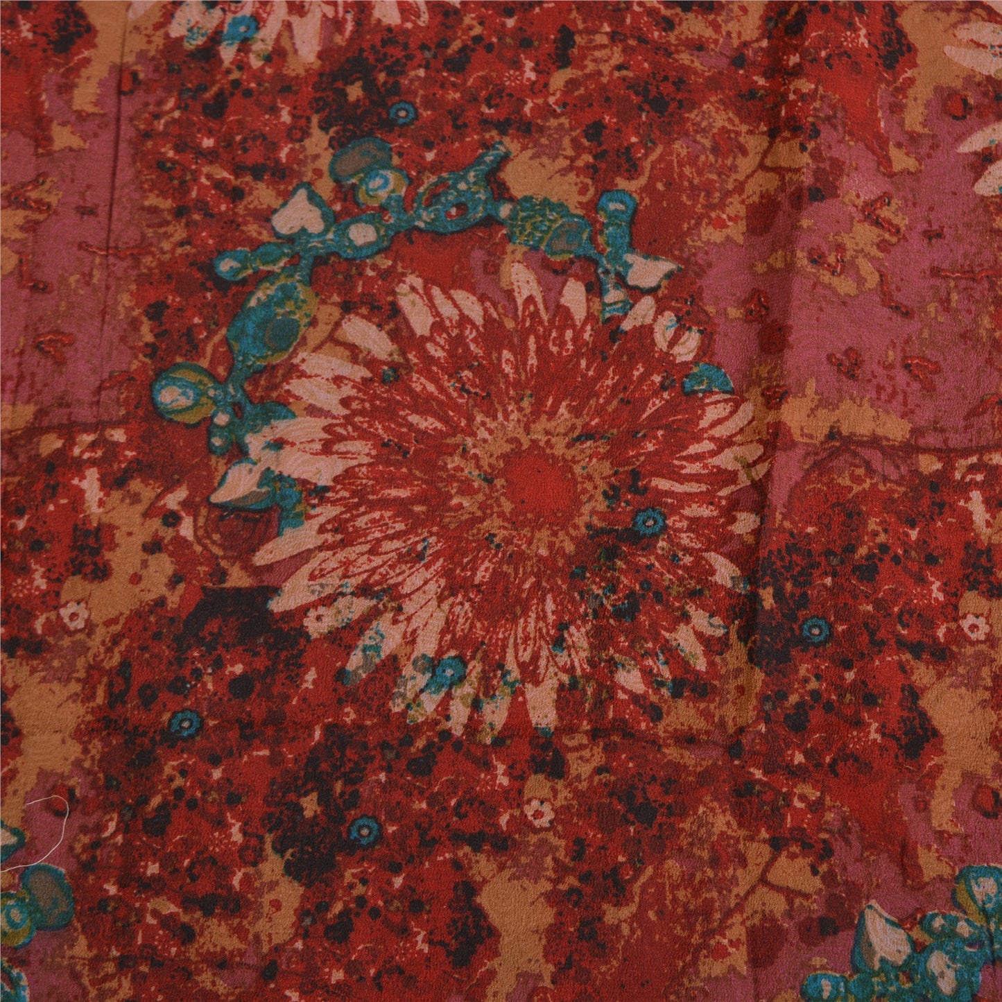 Sanskriti Vintage Sarees Red 100% Pure Crepe Silk Printed Sari Soft Craft Sustainable Fabric