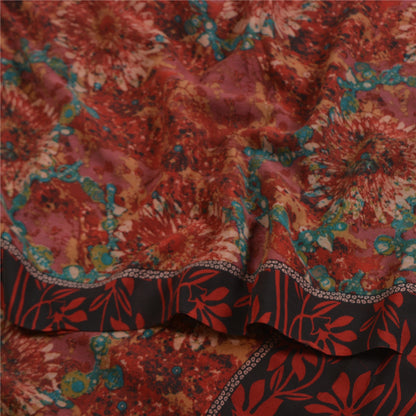 Sanskriti Vintage Sarees Red 100% Pure Crepe Silk Printed Sari Soft Craft Sustainable Fabric