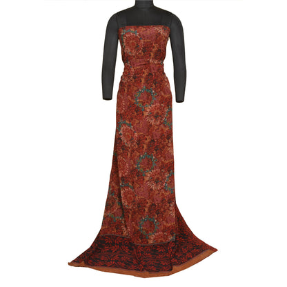 Sanskriti Vintage Sarees Red 100% Pure Crepe Silk Printed Sari Soft Craft Sustainable Fabric