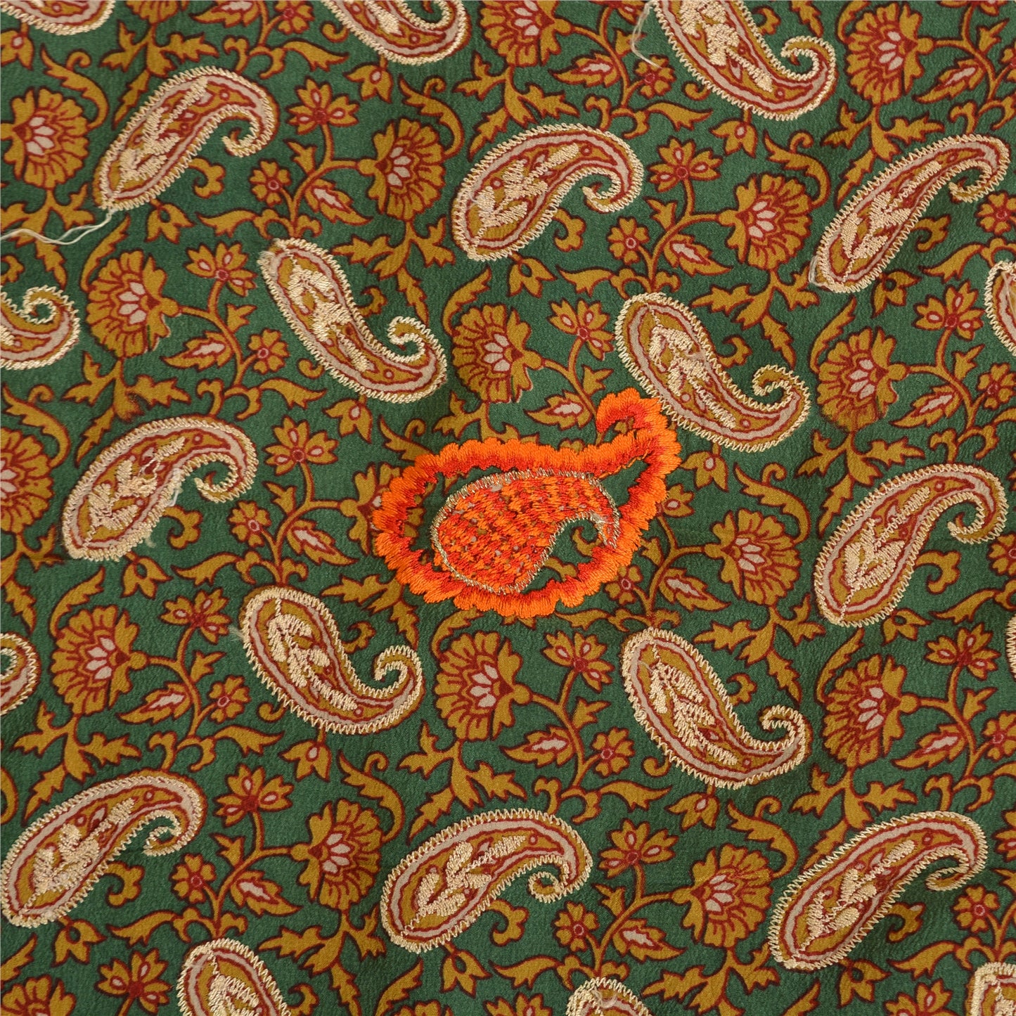 Sanskriti Vintage Sarees Green Embroidered Pure Crepe Silk Printed Sari Sustainable Fabric