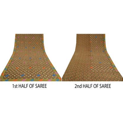 Sanskriti Vintage Sarees Green Embroidered Pure Crepe Silk Printed Sari Sustainable Fabric