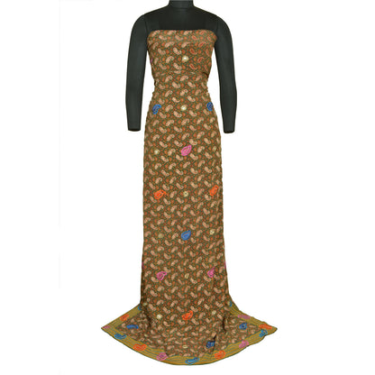 Sanskriti Vintage Sarees Green Embroidered Pure Crepe Silk Printed Sari Sustainable Fabric