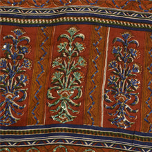 Load image into Gallery viewer, Sanskriti Vintage Sarees Burnt Red Hand Beaded Pure Crepe Silk Sari Craft Fabric
