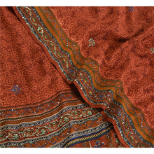Load image into Gallery viewer, Sanskriti Vintage Sarees Burnt Red Hand Beaded Pure Crepe Silk Sari Craft Fabric
