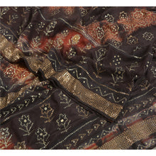 Load image into Gallery viewer, Sanskriti Vintage Brown Sarees Pure Crepe Silk Printed Tie-Dye Sari Craft Fabric
