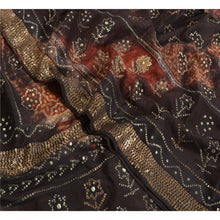 Load image into Gallery viewer, Sanskriti Vintage Brown Sarees Pure Crepe Silk Printed Tie-Dye Sari Craft Fabric
