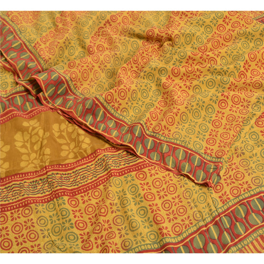 Sanskriti Vintage Sarees Gul Ren Crepe Silke Trykt Sari Blødt Håndværk Bæredygtigt Stof