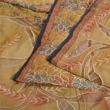 Sanskriti Vintage Sarees Pure Crepe Silk Print Embroidered Sari 5yd Craft Sustainable Fabric
