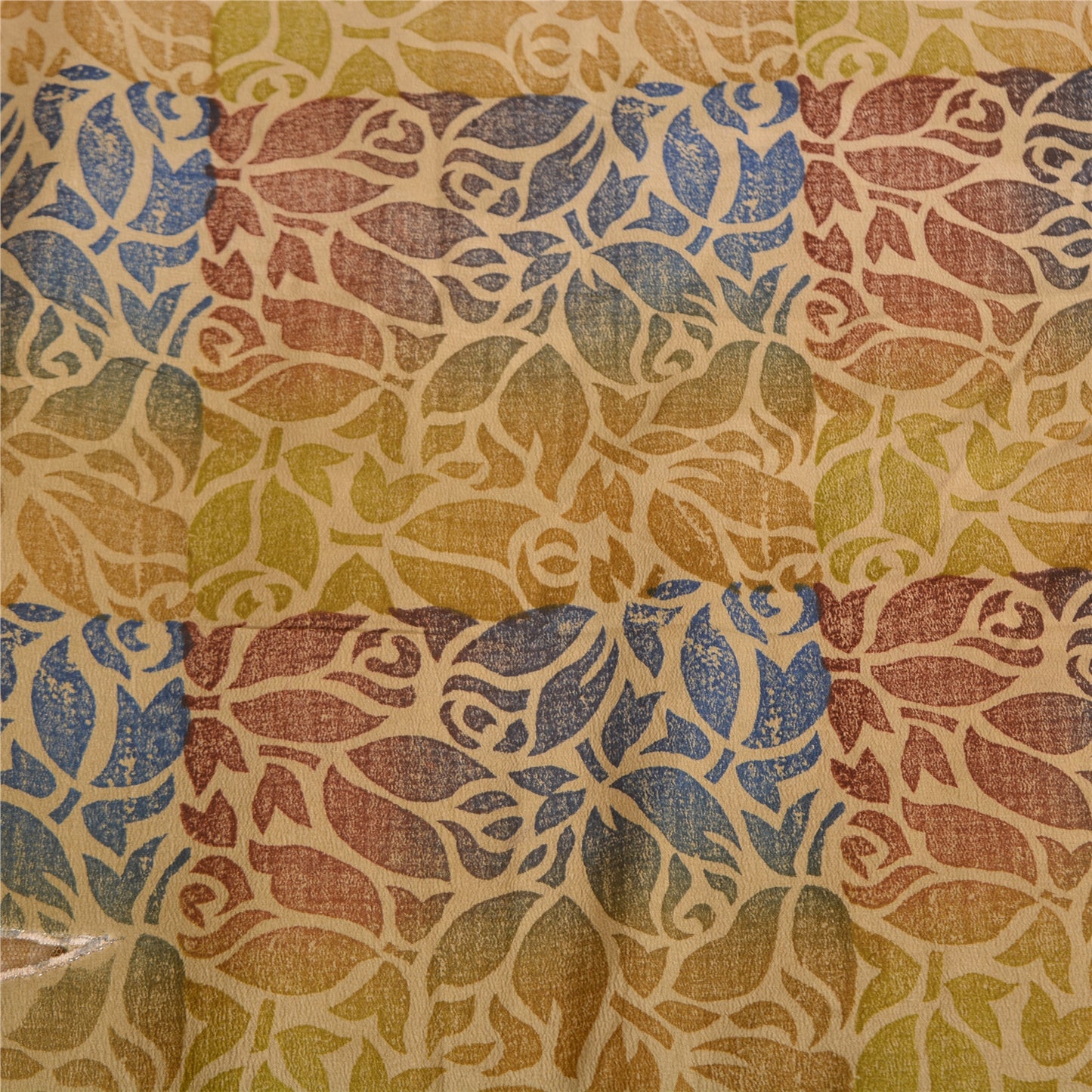 Sanskriti Vintage Sarees Pure Crepe Silk Print Embroidered Sari 5yd Craft Sustainable Fabric