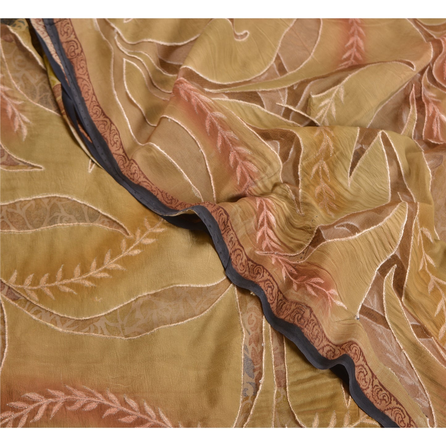 Sanskriti Vintage Sarees Pure Crepe Silk Print Embroidered Sari 5yd Craft Sustainable Fabric
