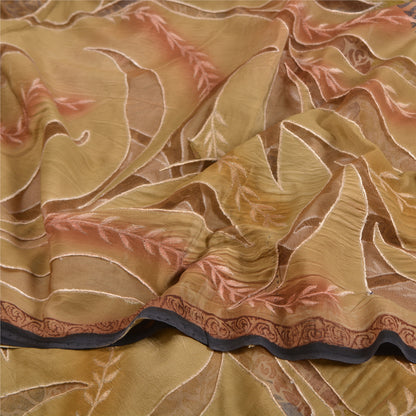 Sanskriti Vintage Sarees Pure Crepe Silk Print Embroidered Sari 5yd Craft Sustainable Fabric