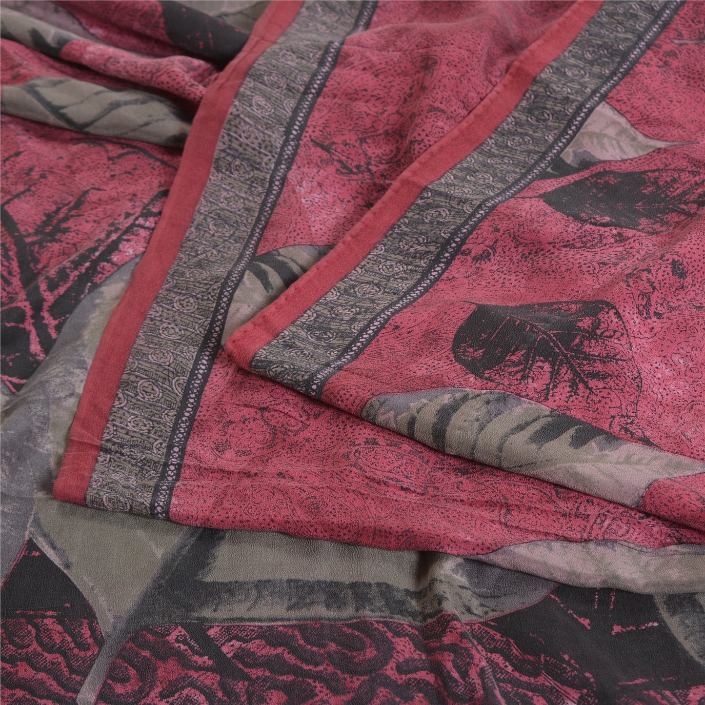 Sanskriti Vintage Sarees Purple 100% Pure Crepe Silk Printed Sari Craft Sustainable Fabric