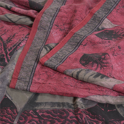 Sanskriti Vintage Sarees Purple 100% Pure Crepe Silk Printed Sari Craft Sustainable Fabric