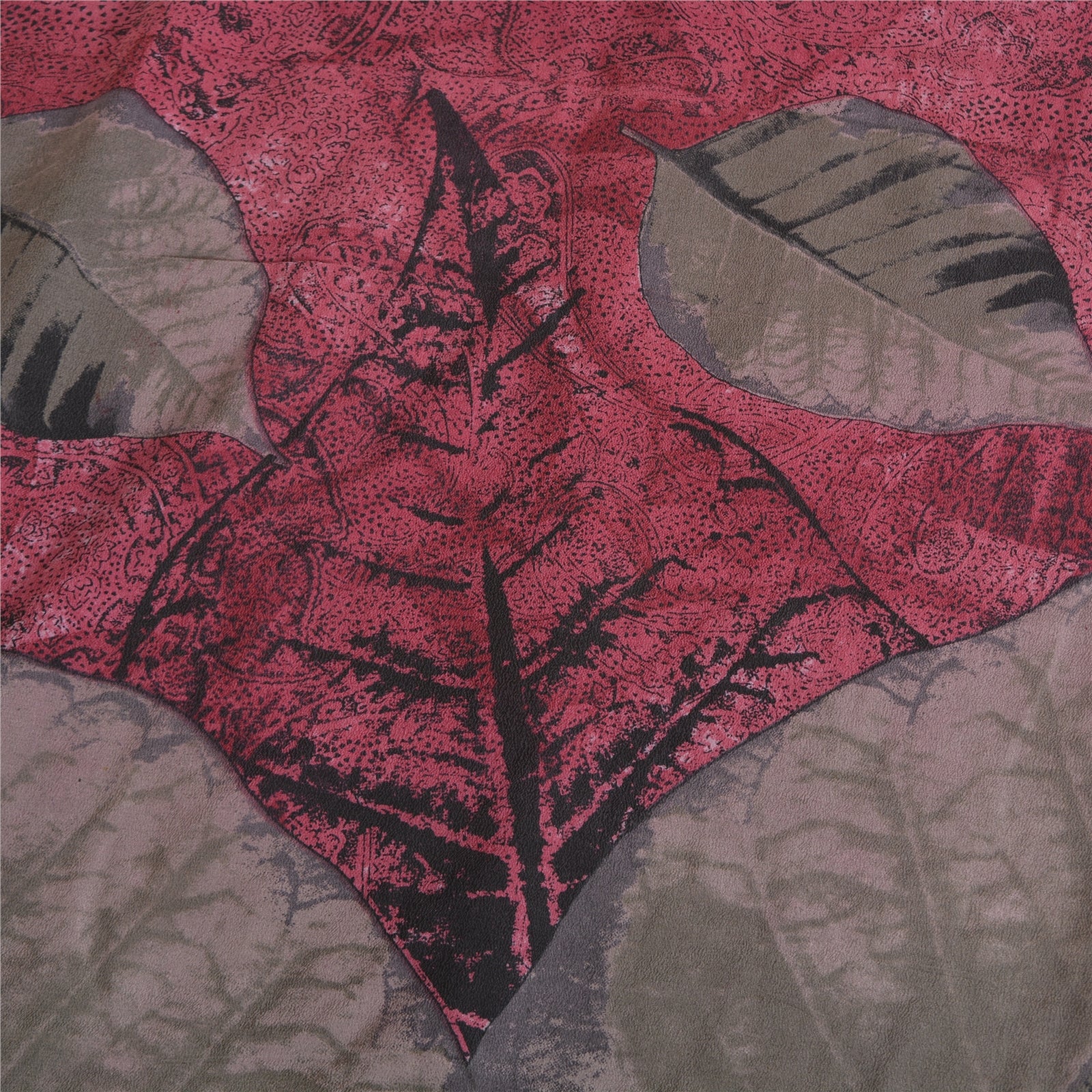 Sanskriti Vintage Purple Quilting Felting Crafts Supplies Pure Crepe Silk Sari Leaf Printed Saree 5+YD Floral Indian Fabric Patchwork or Even Wearing