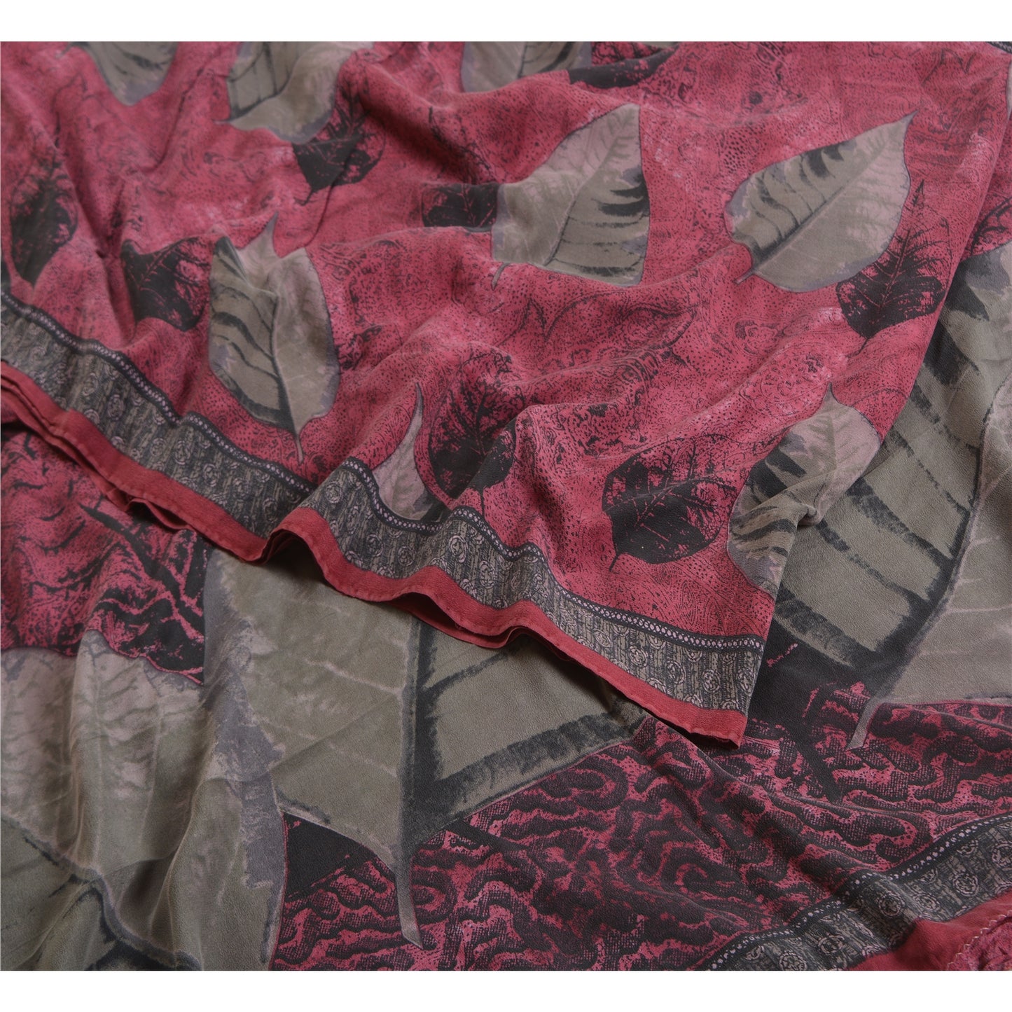 Sanskriti Vintage Sarees Purple 100% Pure Crepe Silk Printed Sari Craft Sustainable Fabric