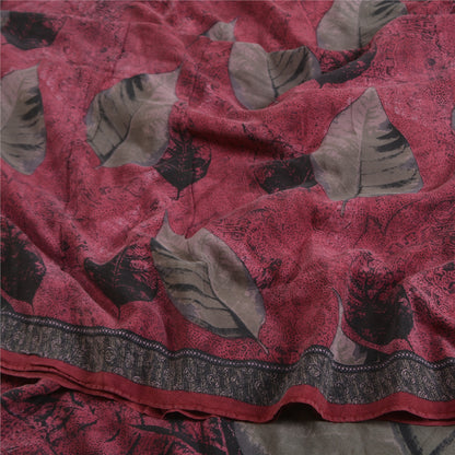 Sanskriti Vintage Sarees Purple 100% Pure Crepe Silk Printed Sari Craft Sustainable Fabric