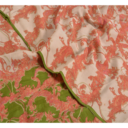 Sanskriti Vintage Sarees Red/Green Pure Crepe Silk Printed Sari 5yd Craft Sustainable Fabric