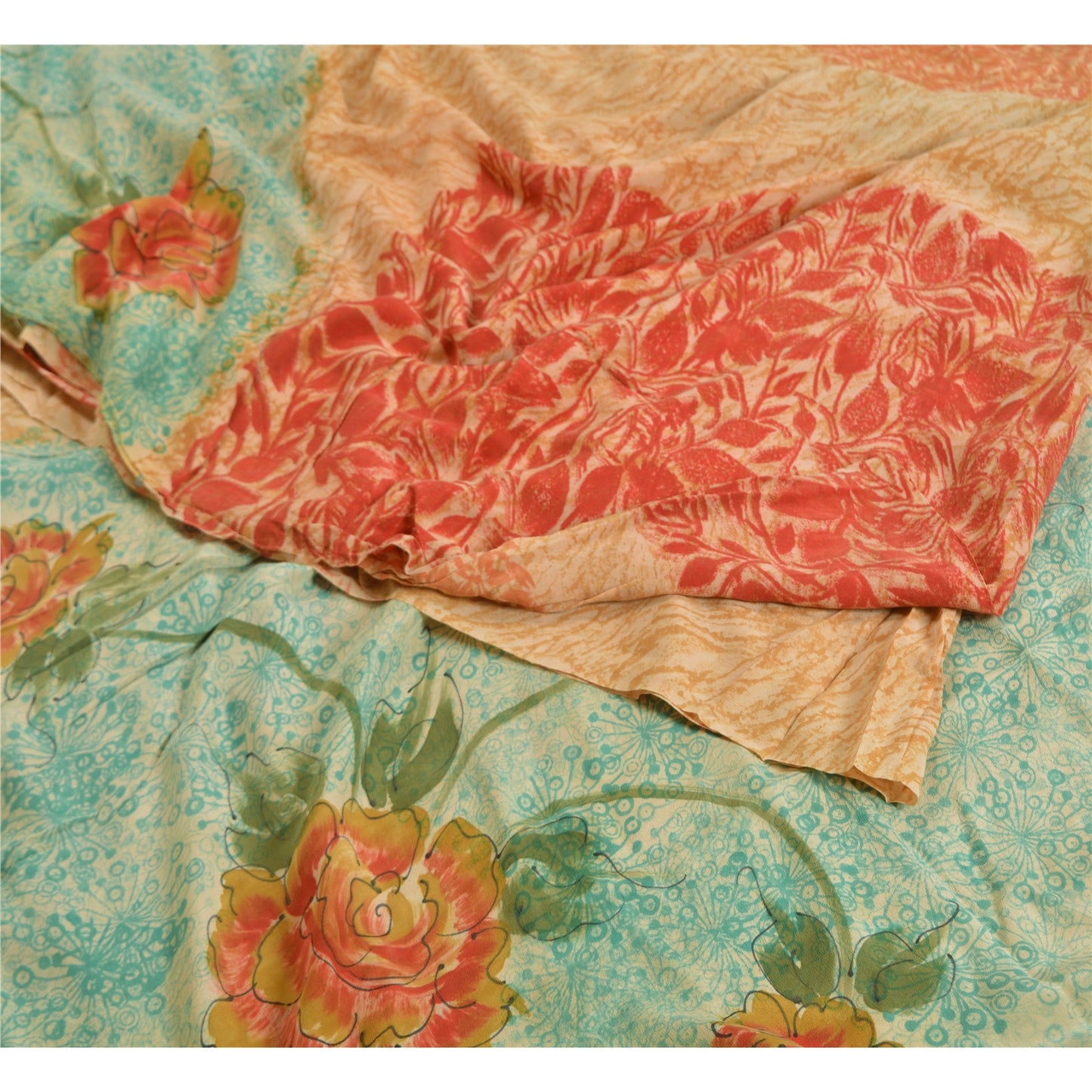 Sanskriti Vintage Sarees Multi Pure Crepe Silk Printed Sari Soft Craft Sustainable Fabric