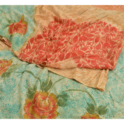 Sanskriti Vintage Sarees Multi Pure Crepe Silk Printed Sari Soft Craft Sustainable Fabric