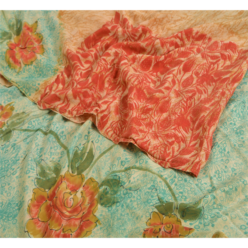 Sanskriti Vintage Sarees Multi Pure Crepe Silk Printed Sari Soft Craft Sustainable Fabric