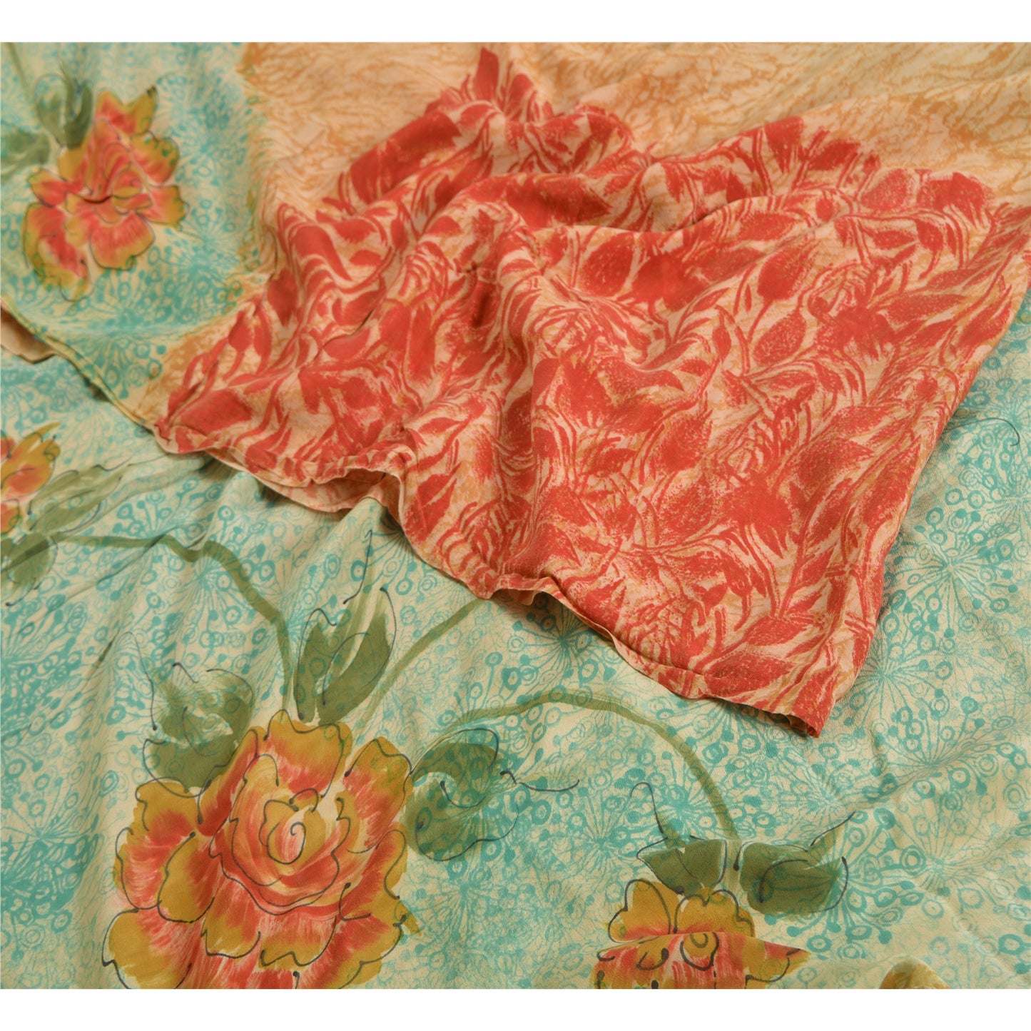 Sanskriti Vintage Sarees Multi Pure Crepe Silk Printed Sari Soft Craft Sustainable Fabric