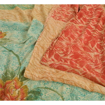 Sanskriti Vintage Sarees Multi Pure Crepe Silk Printed Sari Soft Craft Sustainable Fabric