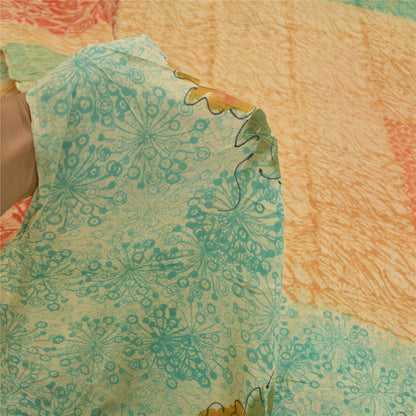 Sanskriti Vintage Sarees Multi Pure Crepe Silk Printed Sari Soft Craft Sustainable Fabric