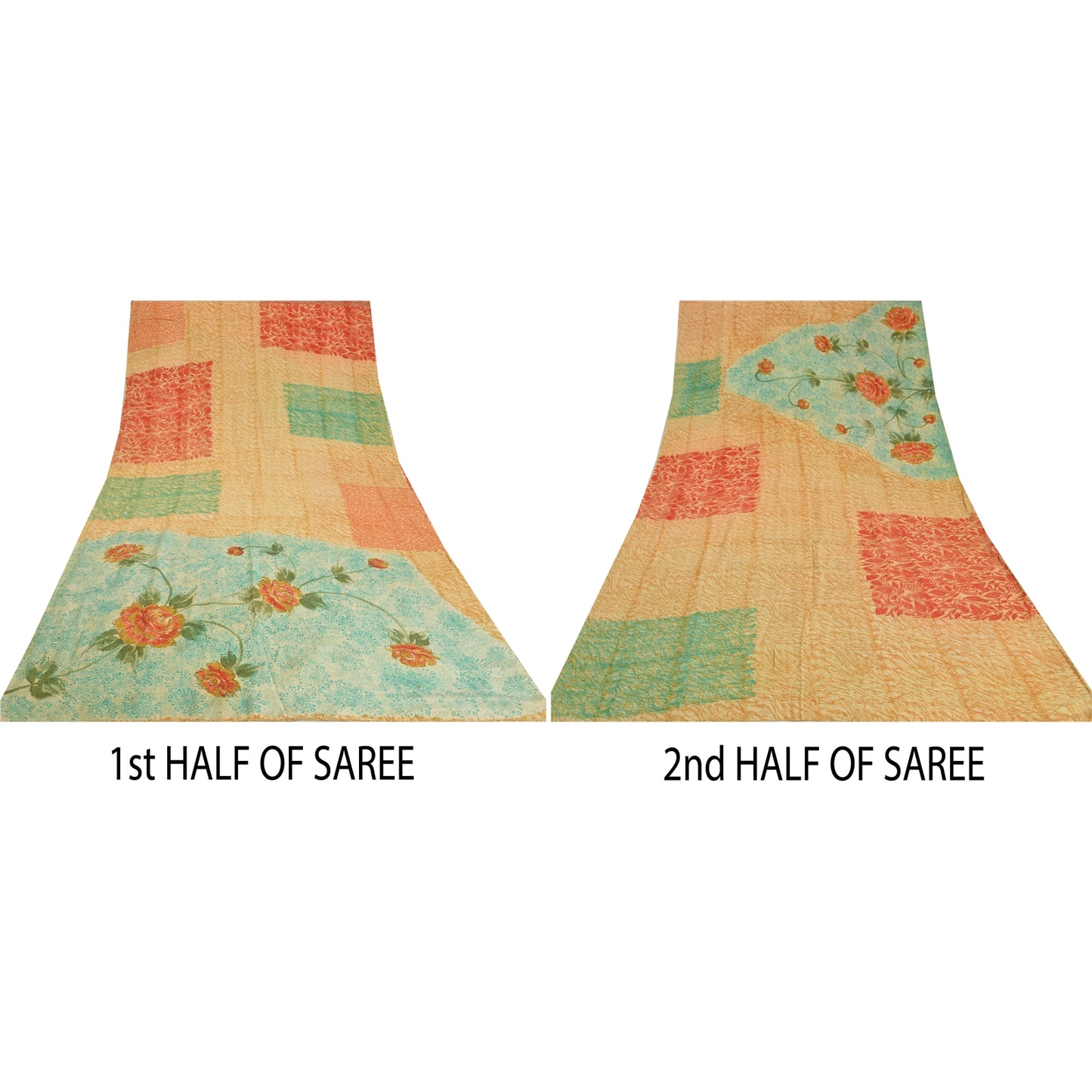 Sanskriti Vintage Sarees Multi Pure Crepe Silk Printed Sari Soft Craft Sustainable Fabric