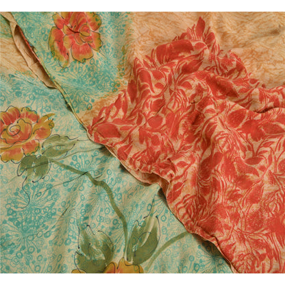 Sanskriti Vintage Sarees Multi Pure Crepe Silk Printed Sari Soft Craft Sustainable Fabric